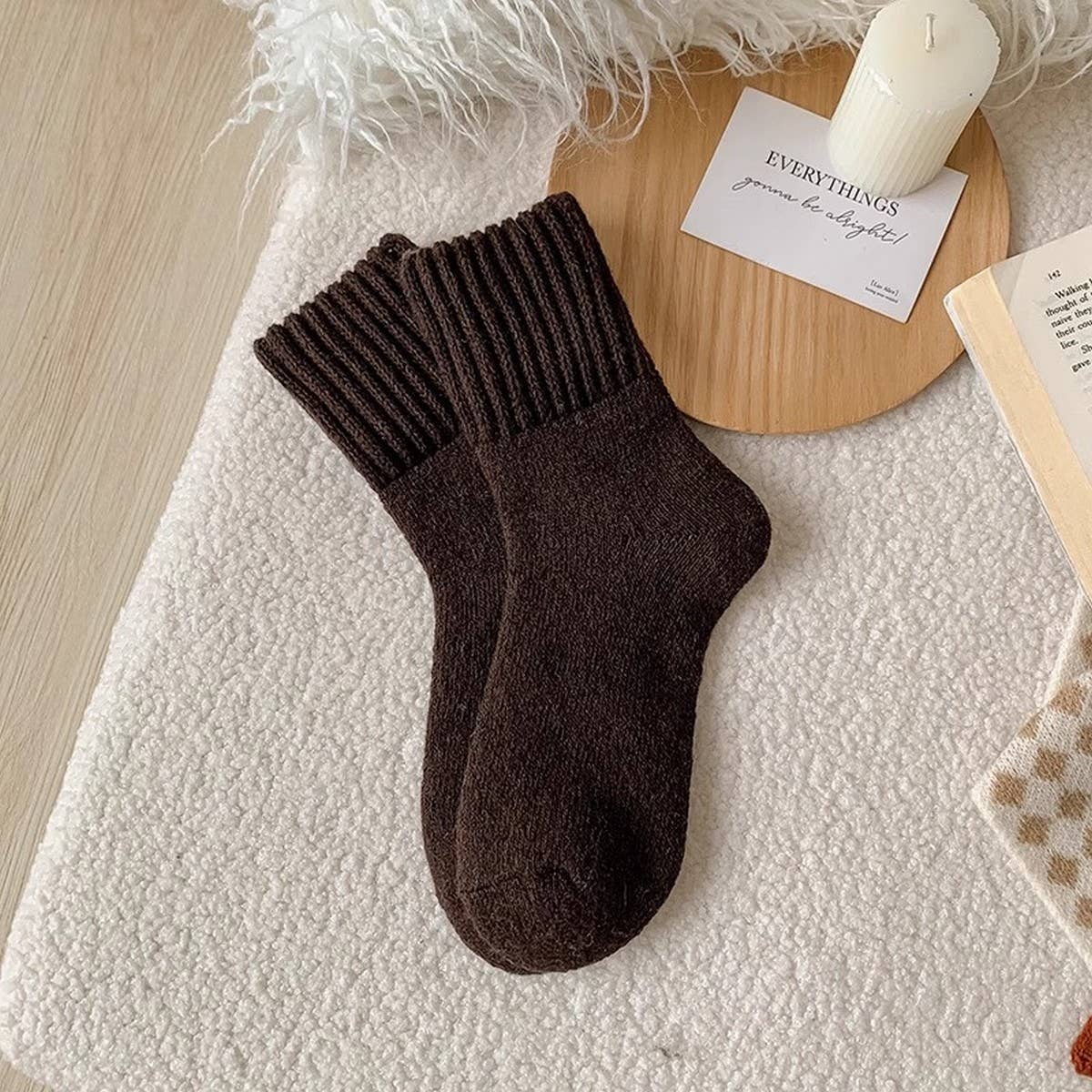 ACCITY - Brown Thick Crew Socks Women Winter Warm Cozy_CWMS02814
