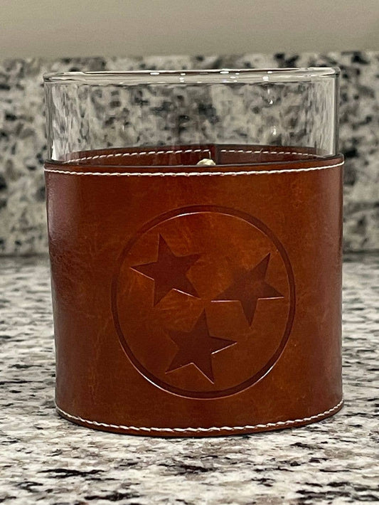 Barrel Down South - Tennessee Tri-Star Faux Leather Rocks Glass