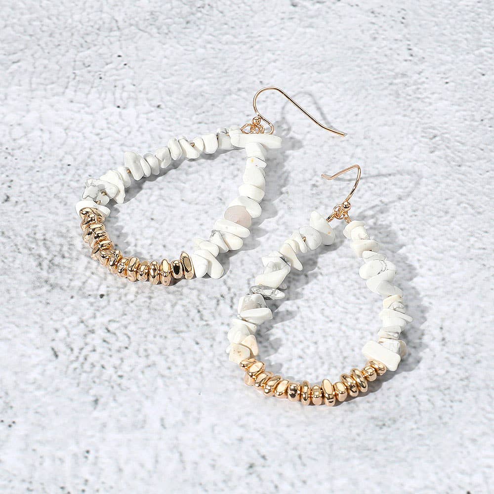 Sensibling Corp. - Natural Stone Metal Beaded Teardrop Dangle Earrings