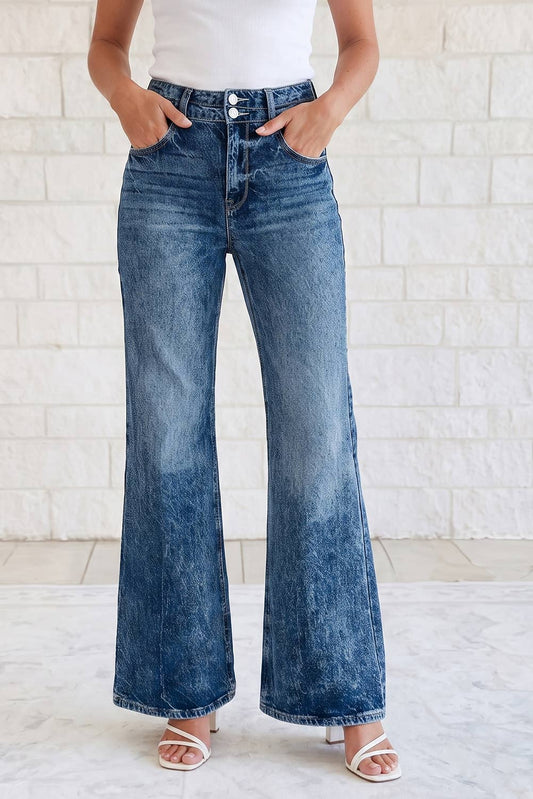 1 the Woman - Acid Wash Pocket Detail Flare Jeans