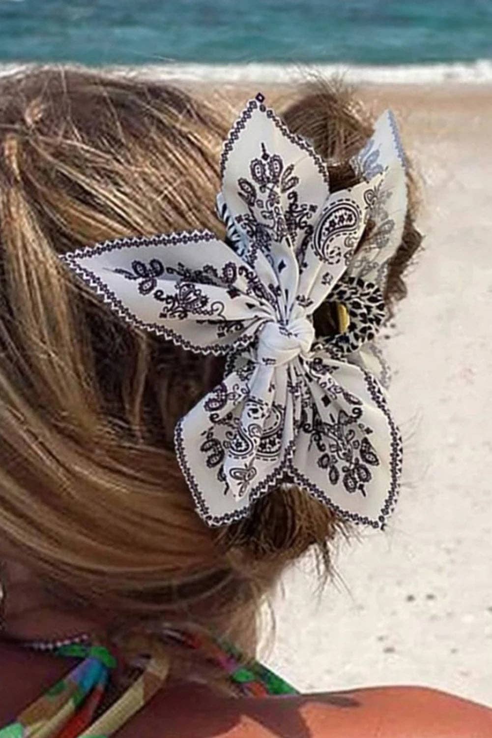 Lovesoft - Black Paisley Floral Print Bow Knot Hair Clip