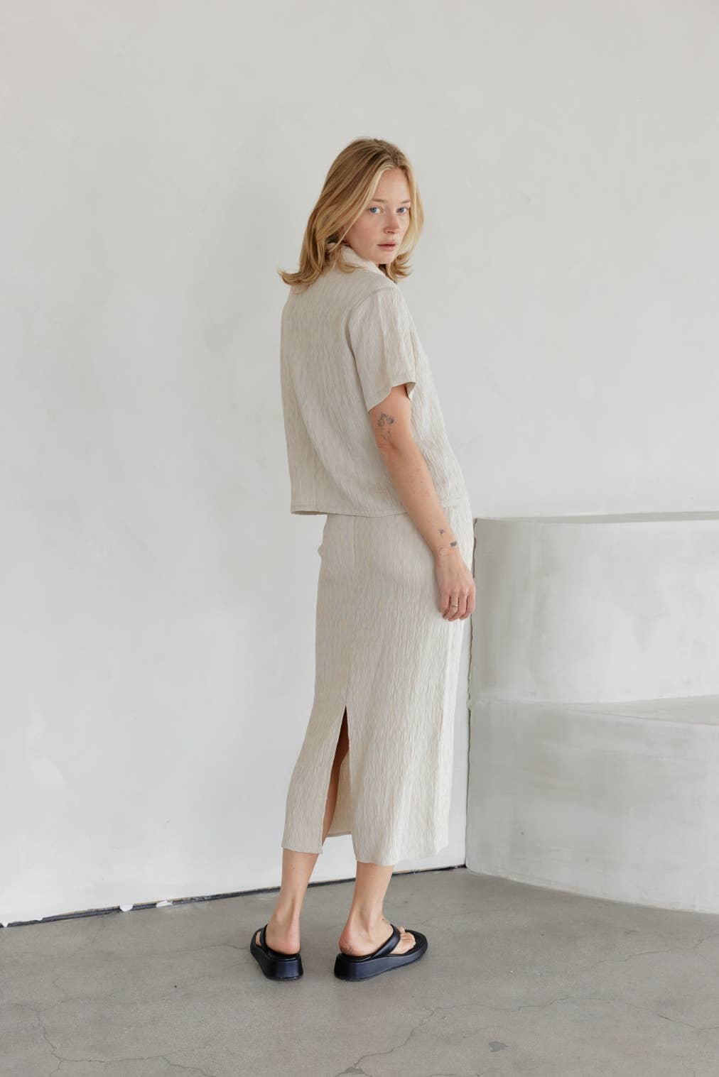 MOD REF - The Miranda Skirt | Textured Midi Skirt with Back Slit