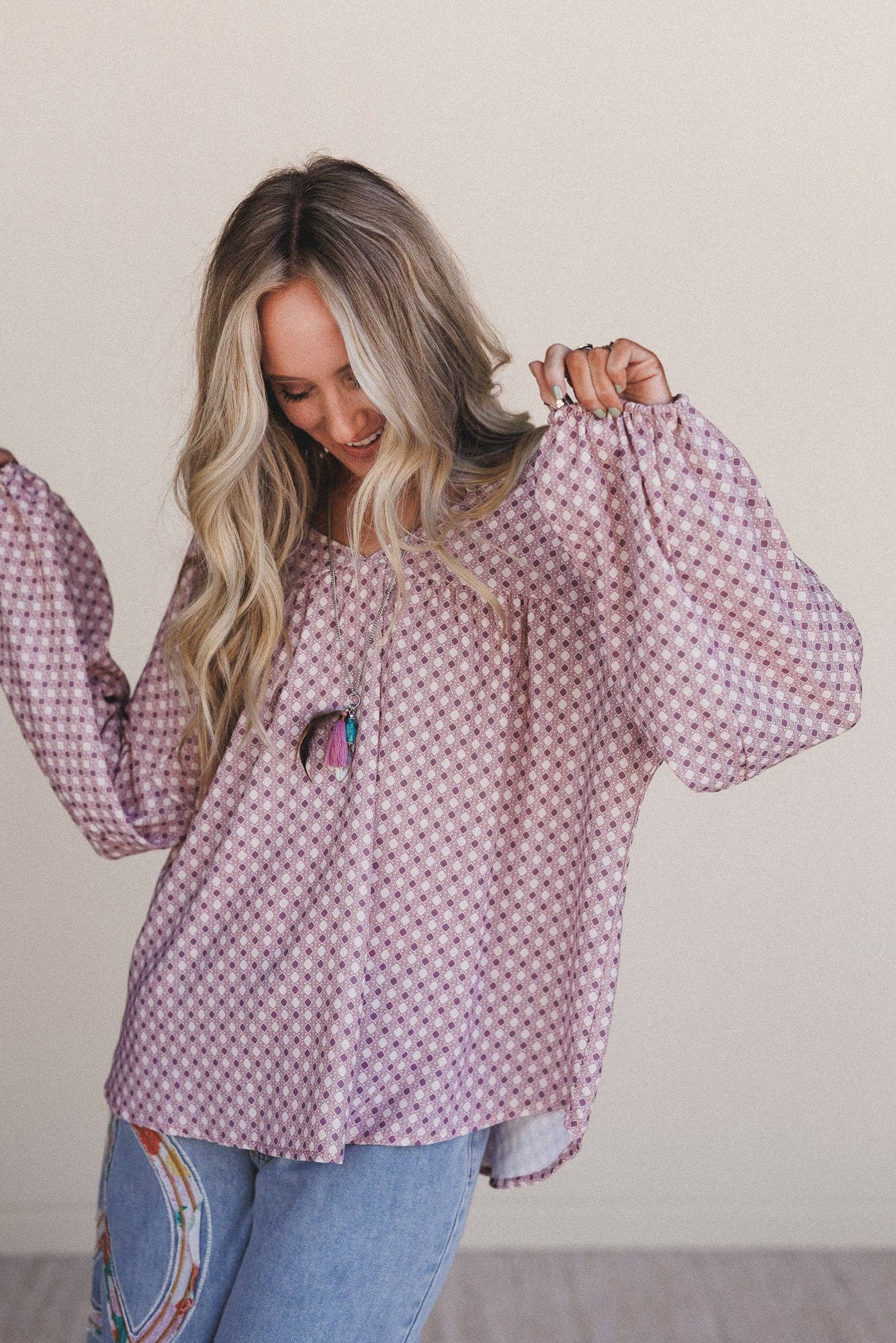 Three Bird Nest - Kendrix Printed Top - Burgundy