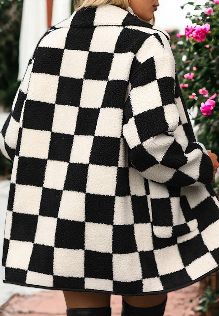 Anna Kaci Wholesale - Fuzzy Plaid Pattern Button Down Coat