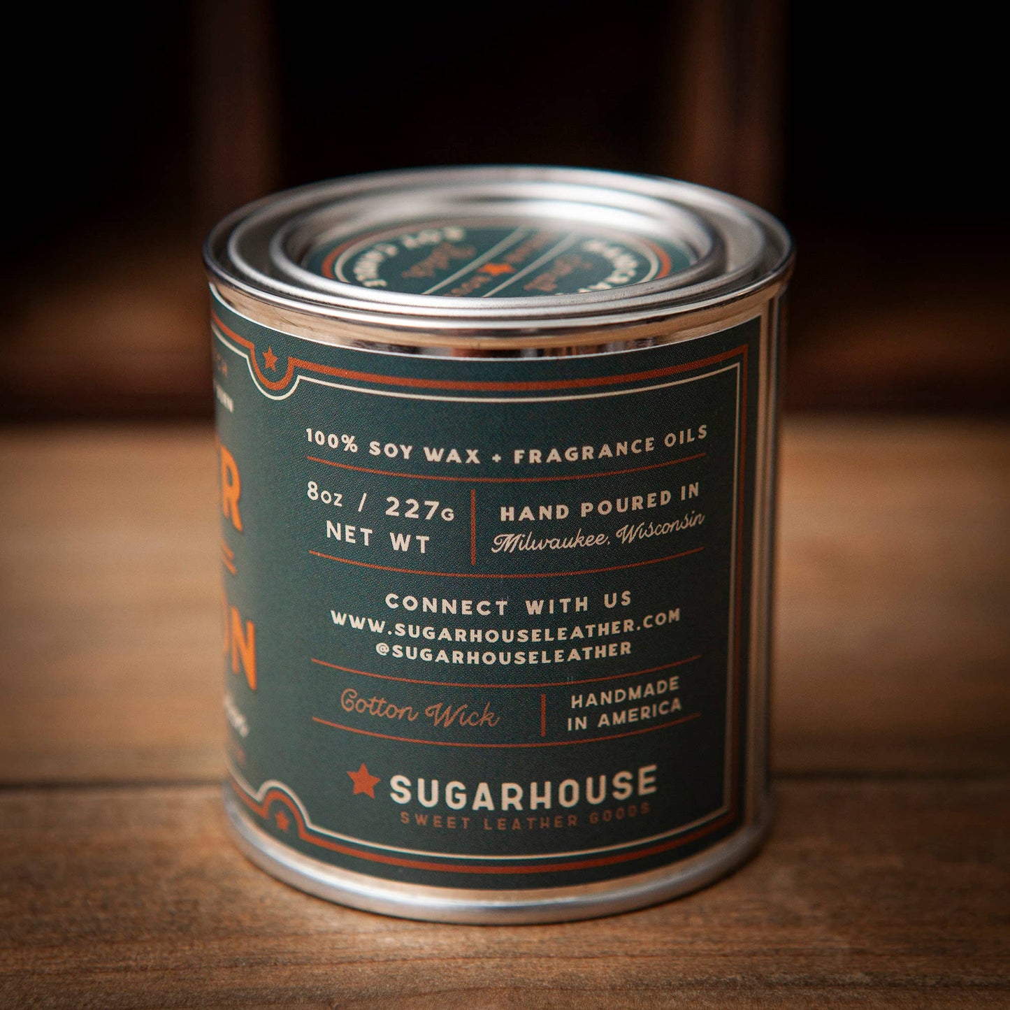 Sugarhouse Leather - Leather & Bourbon Soy Paint Can Candle