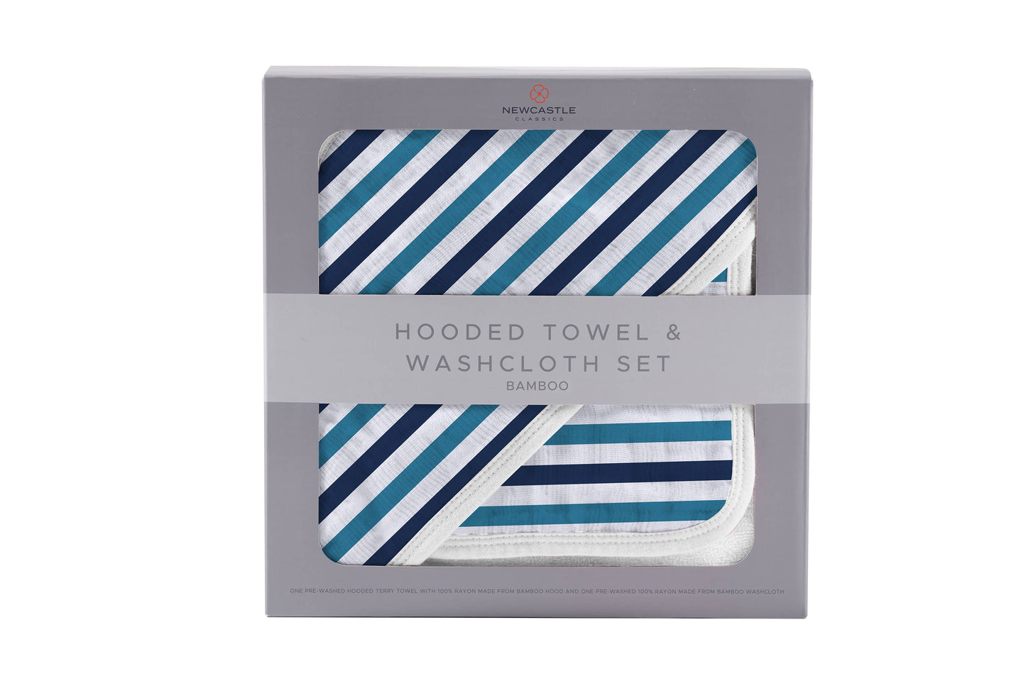 Newcastle Classics - Blue and White Stripe Hooded Towel and Washcloth Set