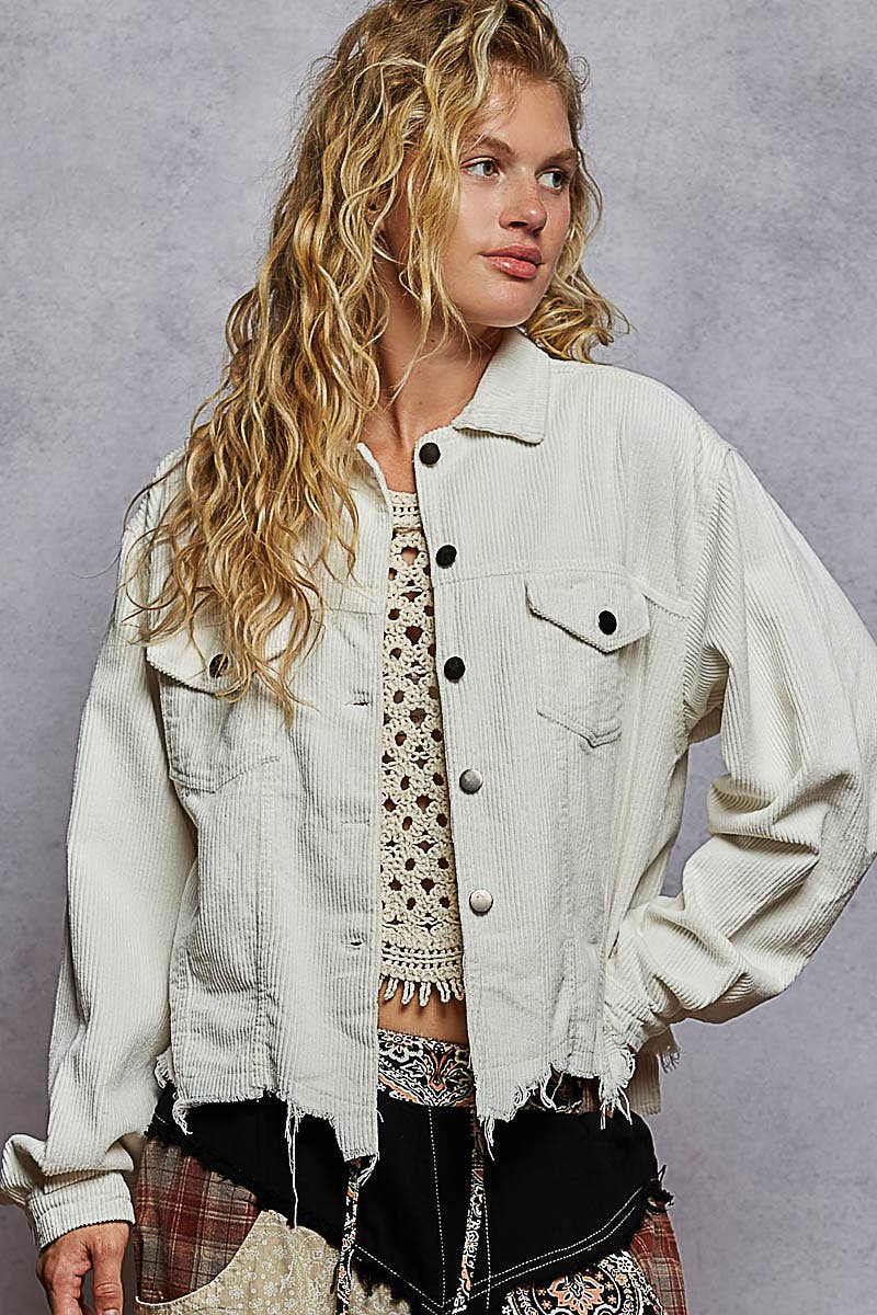 Pol Clothing - Pocket Front Button Down Corduroy Trucker Jacket SALE