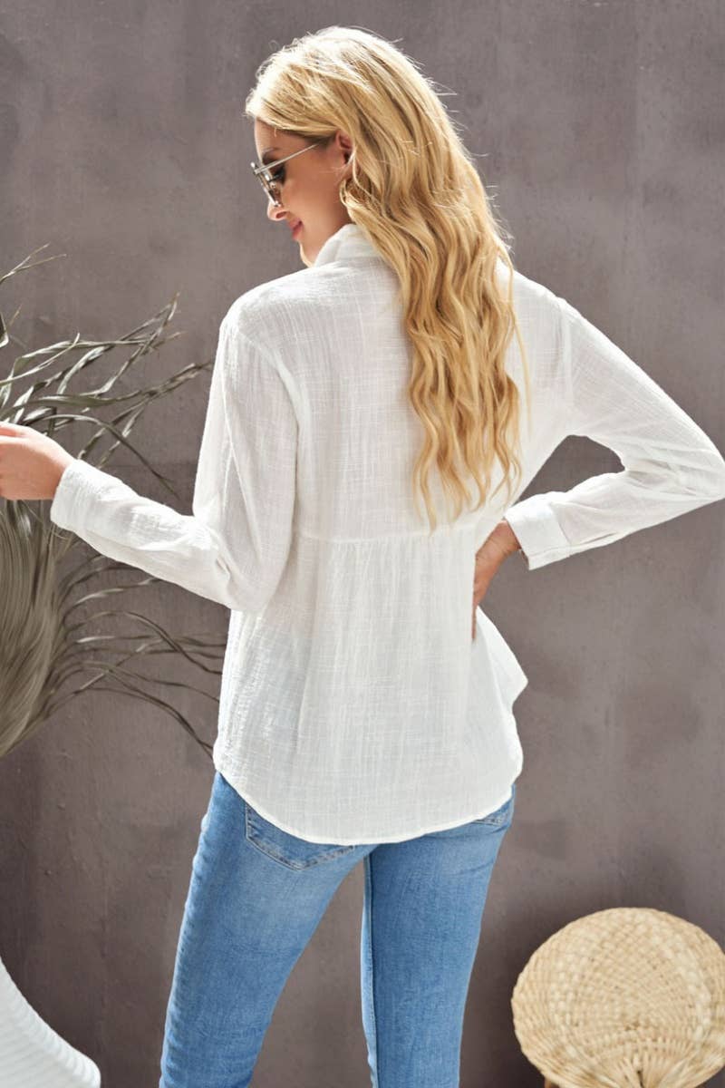 NINEXIS - CWTSTL1282_FALL LONG-SLEEVED LAPEL BUTTON-DOWN BLOUSE