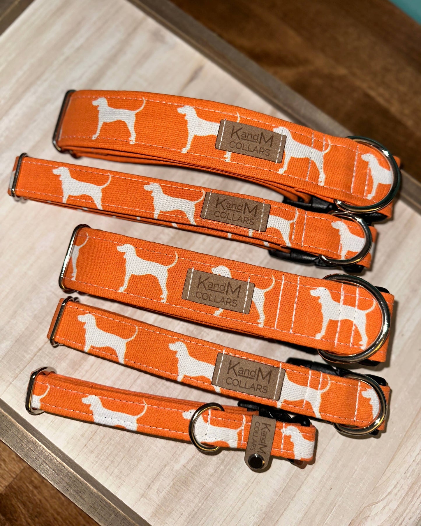 K and M Collars - White Dogs on Orange Dog Collar, Tennessee, K and M Collars