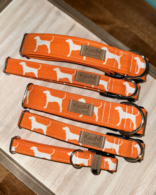 K and M Collars - White Dogs on Orange Dog Collar, Tennessee, K and M Collars