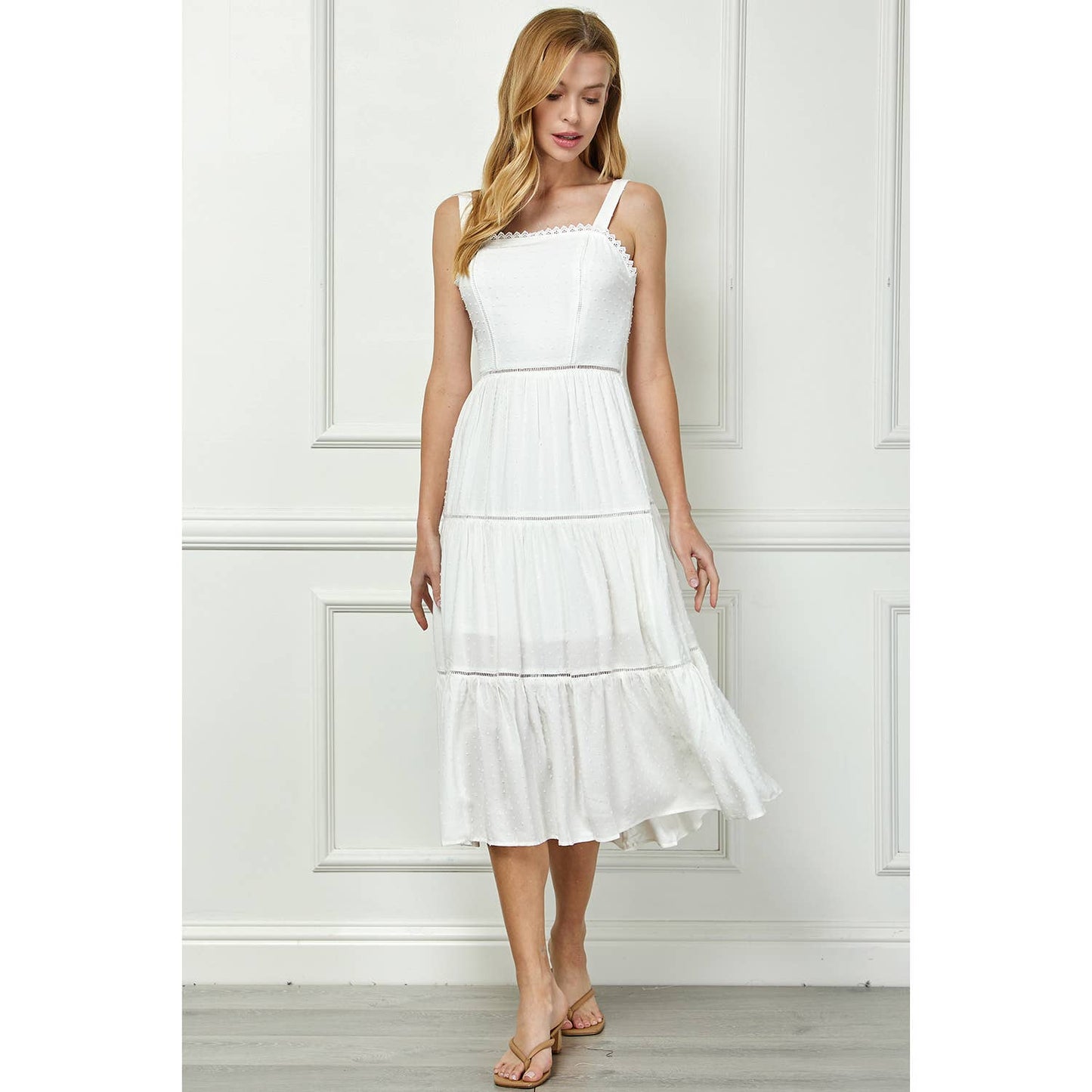 Winslow Collection - 3 TIER LONG DRESS WITH STRAPS & BACK BOW TIE