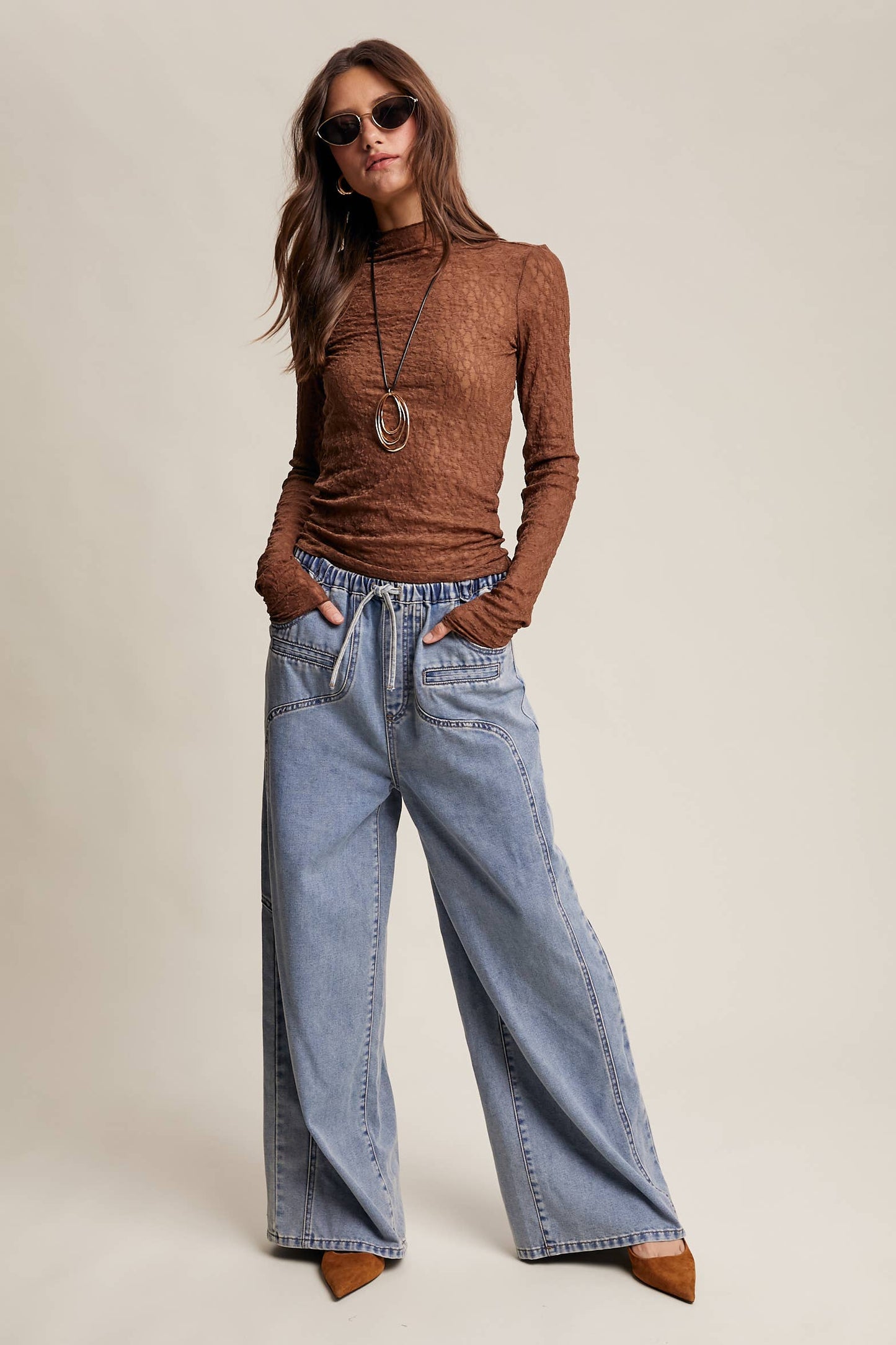 Listicle - Wide Leg Denim Drawstring Pants