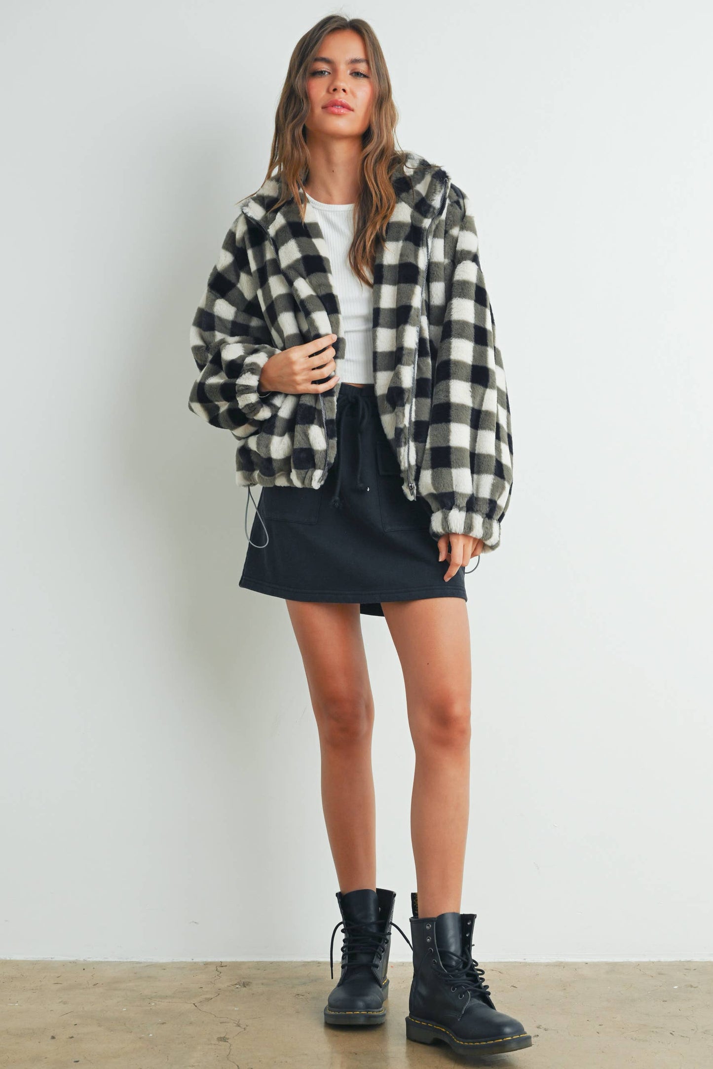 BUTTERMELON - Fall Drop Shoulder Plaid Fall Jacket - BMJ7504