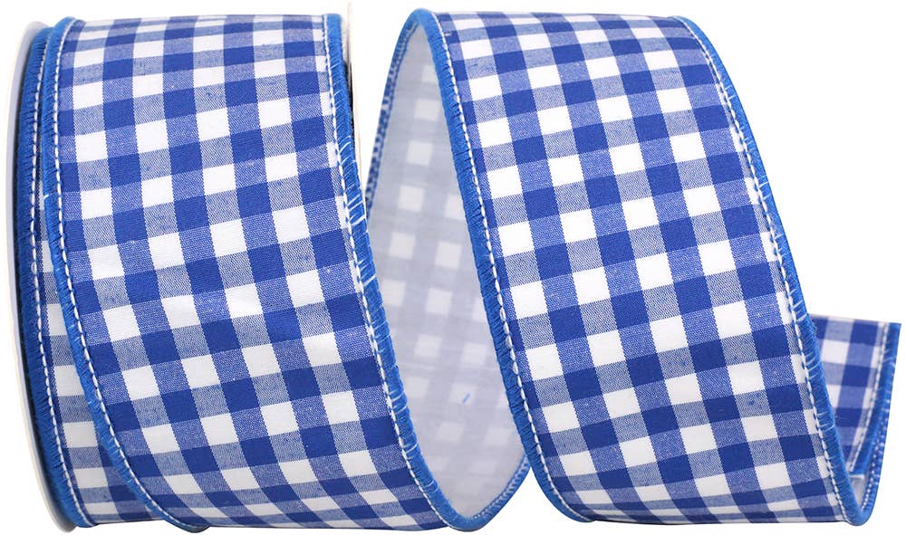 RELIANT RIBBON - Gingham Cobalt Wired Edge, Blue, 2-1/2 In, 10 Yards