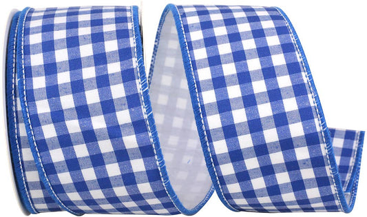 RELIANT RIBBON - Gingham Cobalt Wired Edge, Blue, 2-1/2 In, 10 Yards