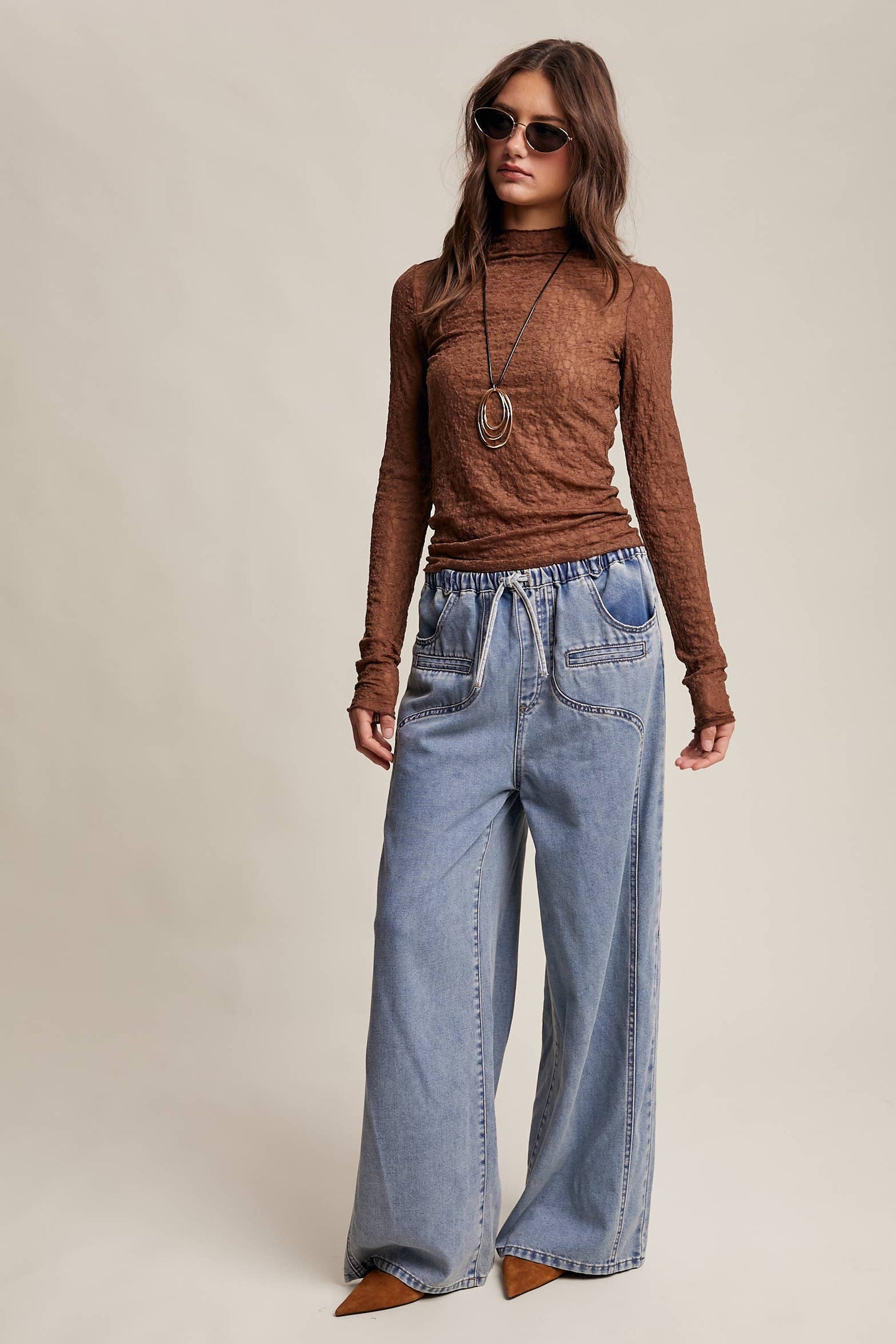 Listicle - Wide Leg Denim Drawstring Pants