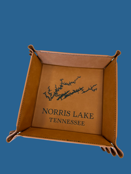 The Lillie Pad - Norris Lake Map Engraved Leatherette Valet Tray