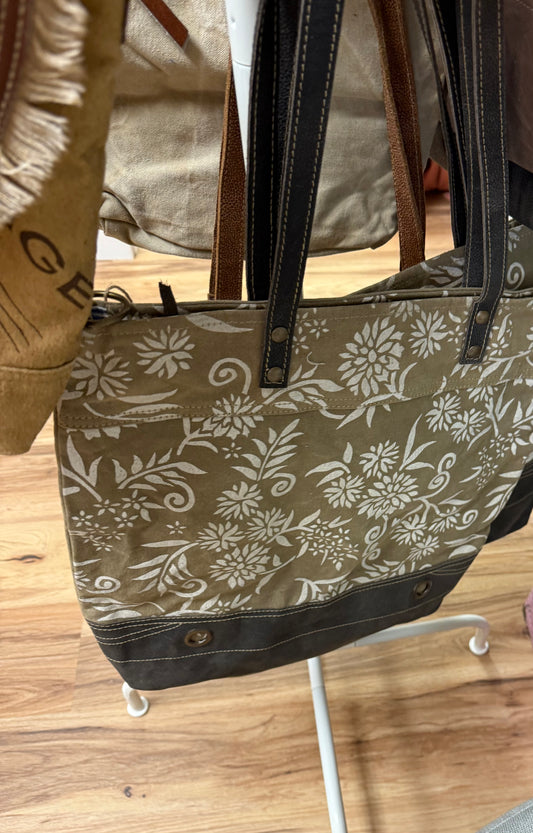 Clea Ray Canvas Bags & Clothing - olive Canvas With Floral Pattern Tote