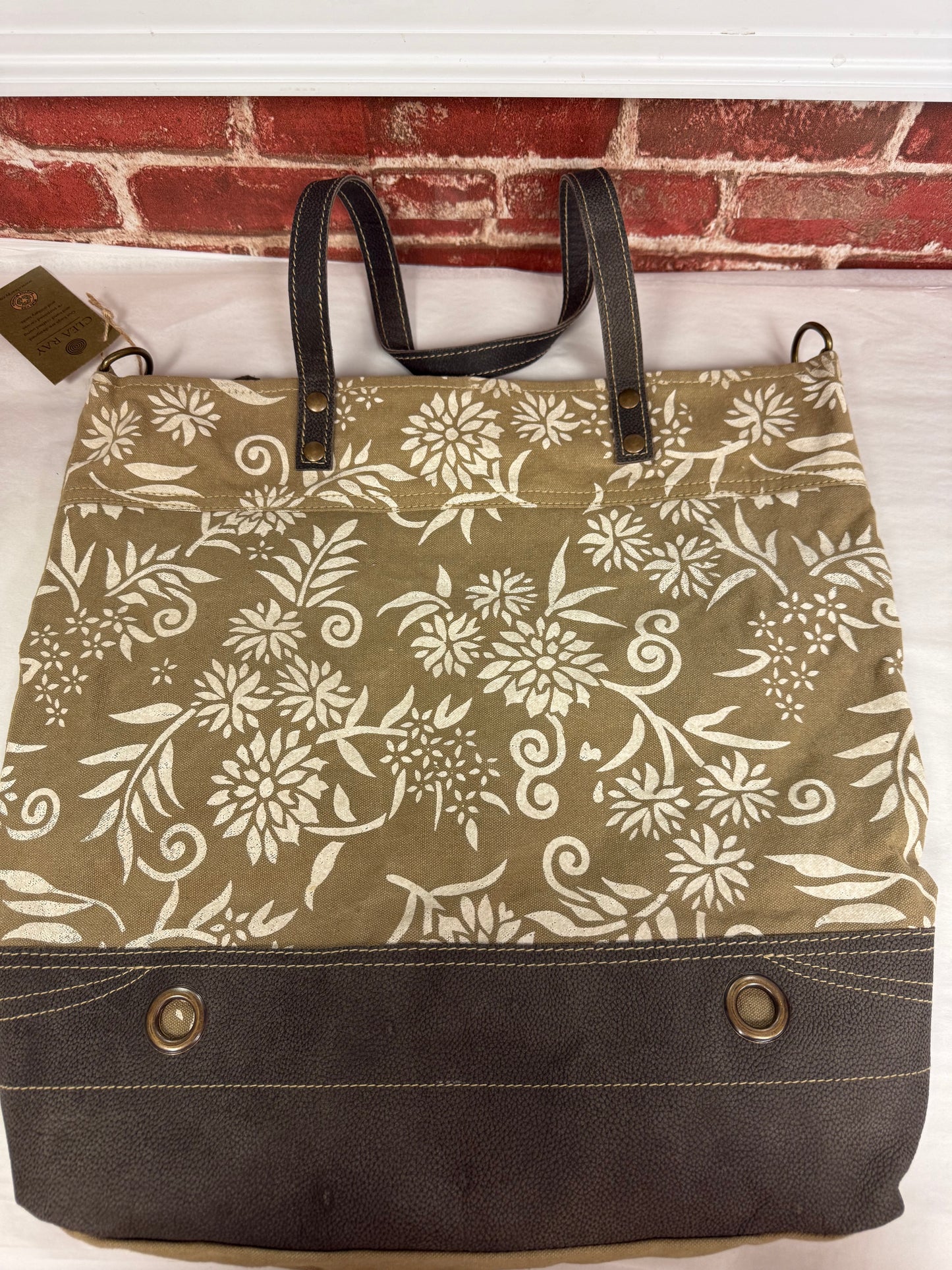 Clea Ray Canvas Bags & Clothing - olive Canvas With Floral Pattern Tote
