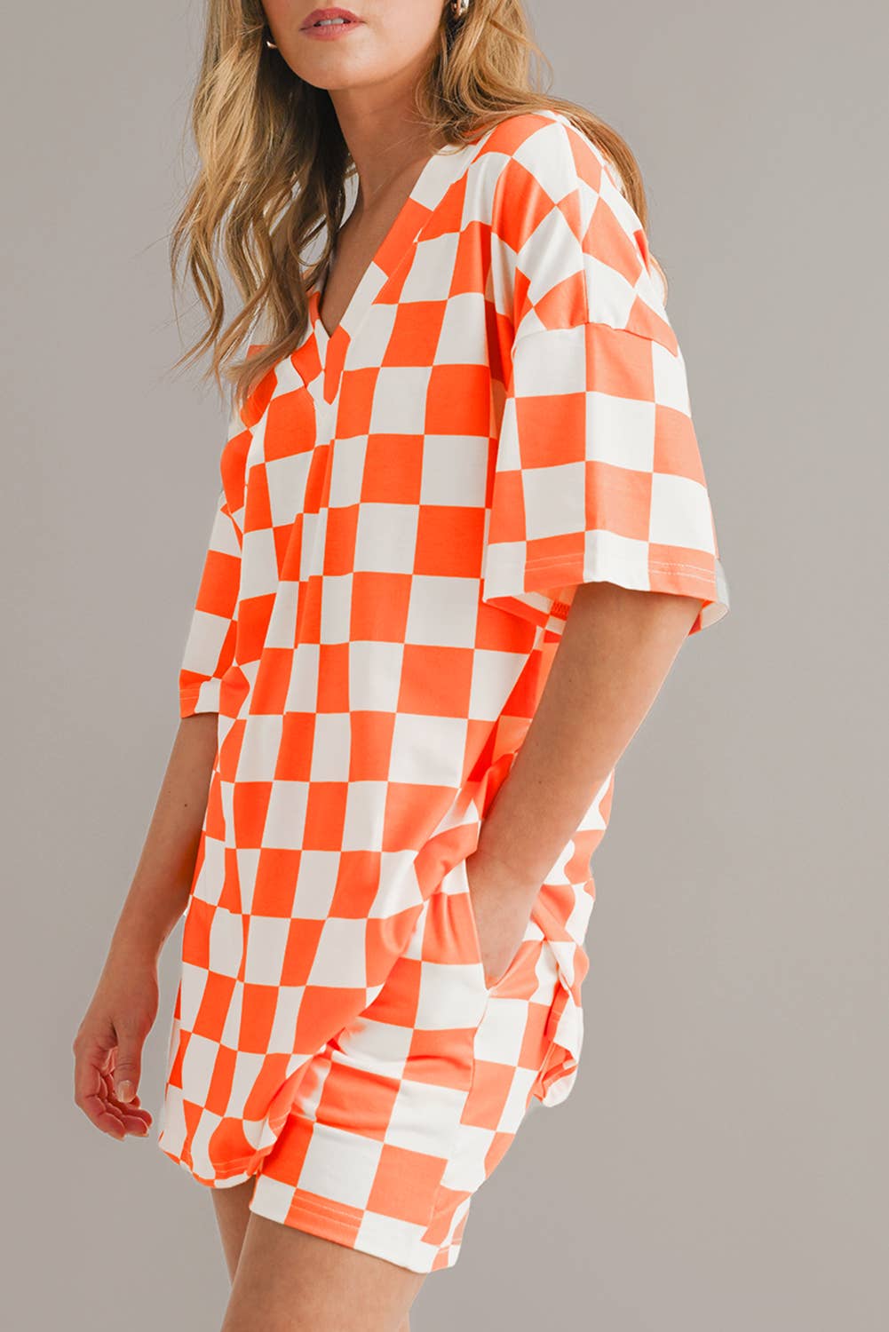 Aapparella - Checkered Print V Neck Top & Shorts Lounge Set | S-XL