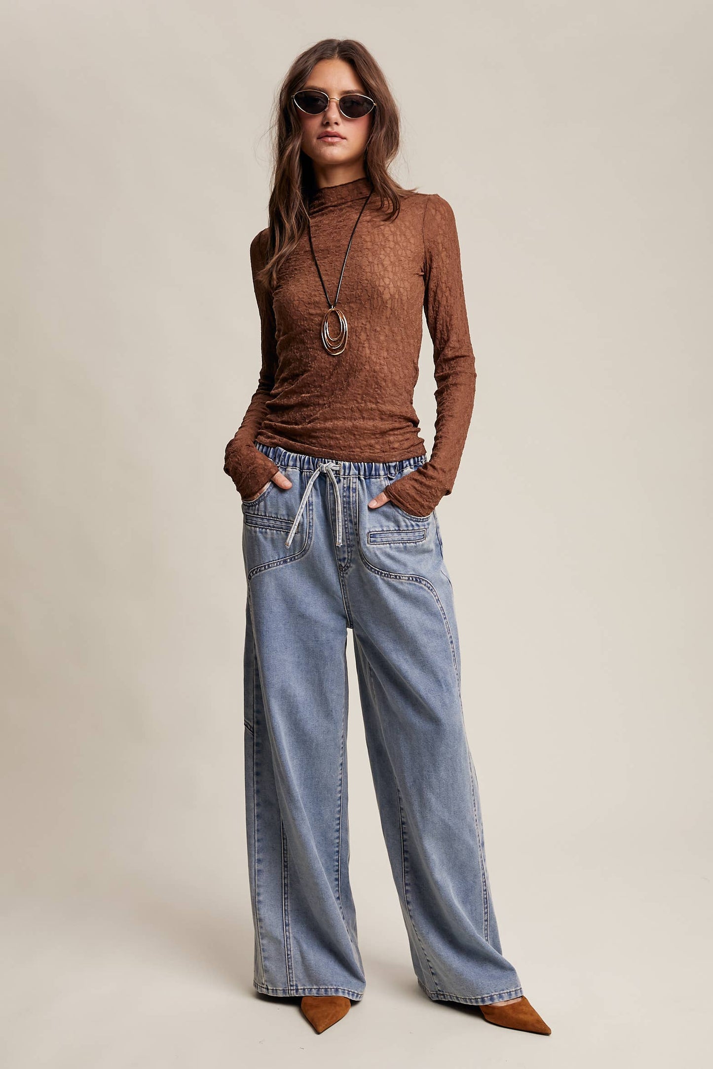Listicle - Wide Leg Denim Drawstring Pants