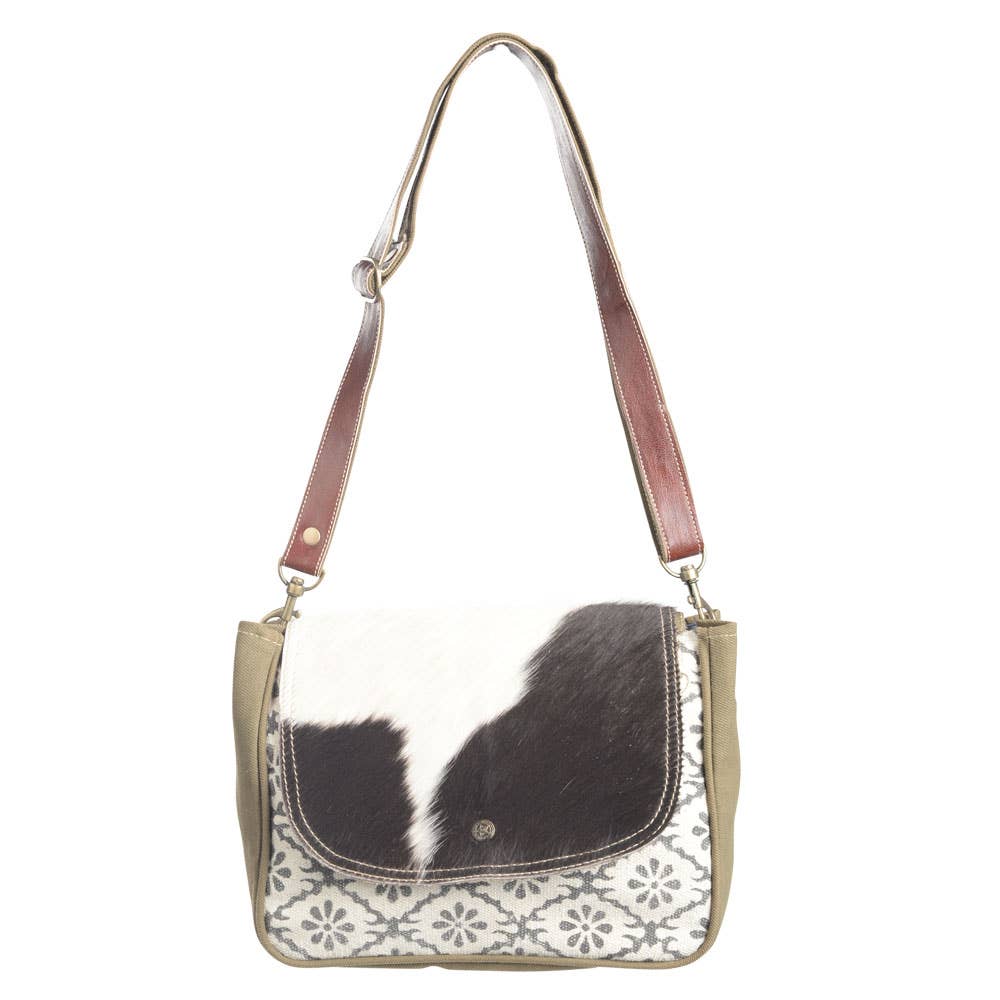 Clea Ray Canvas Bags & Clothing - Flower Pattern Recycled Rug With Cowhide Crossbody