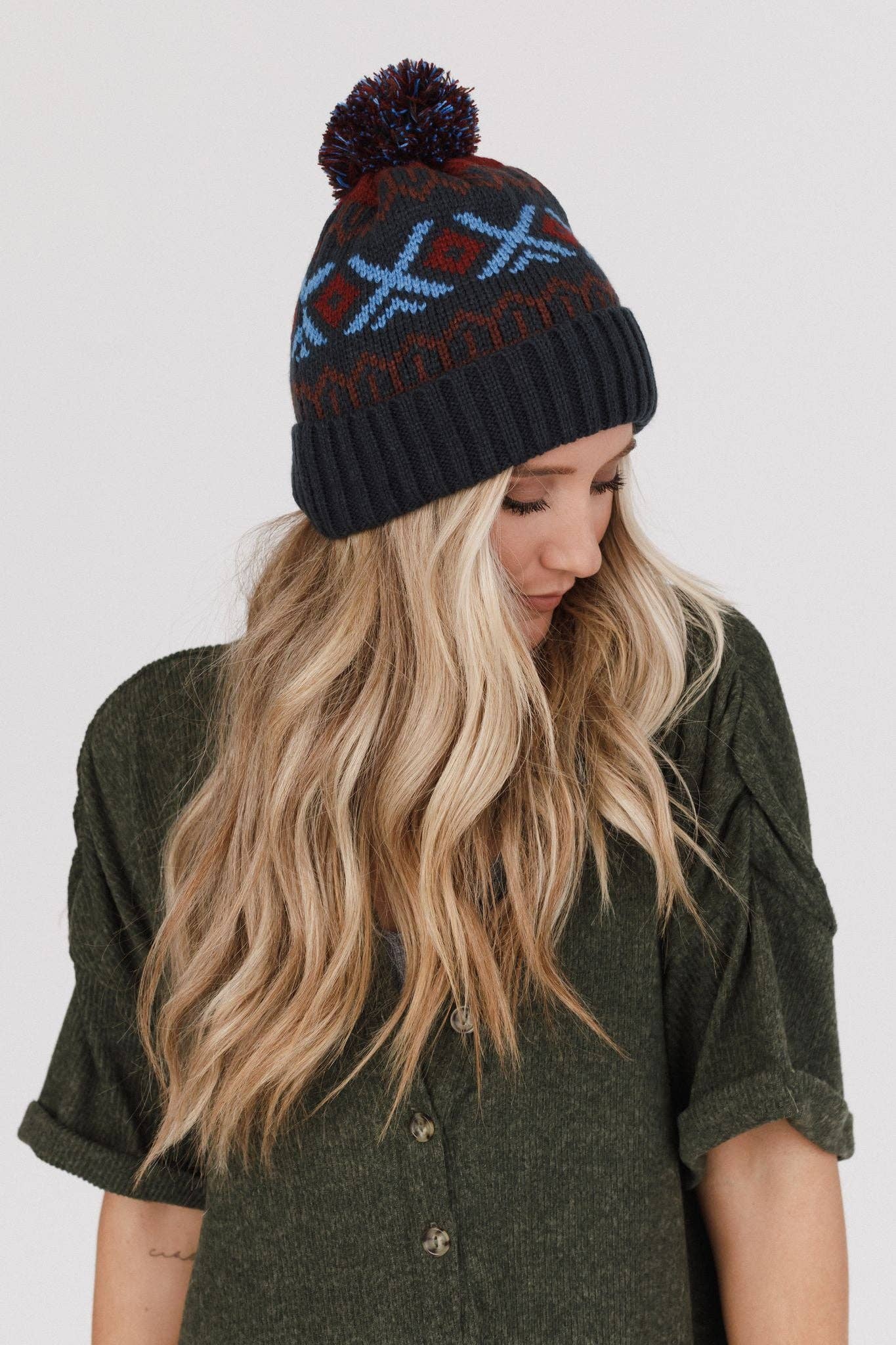Three Bird Nest - Nili Pom Beanie - Blue Multi