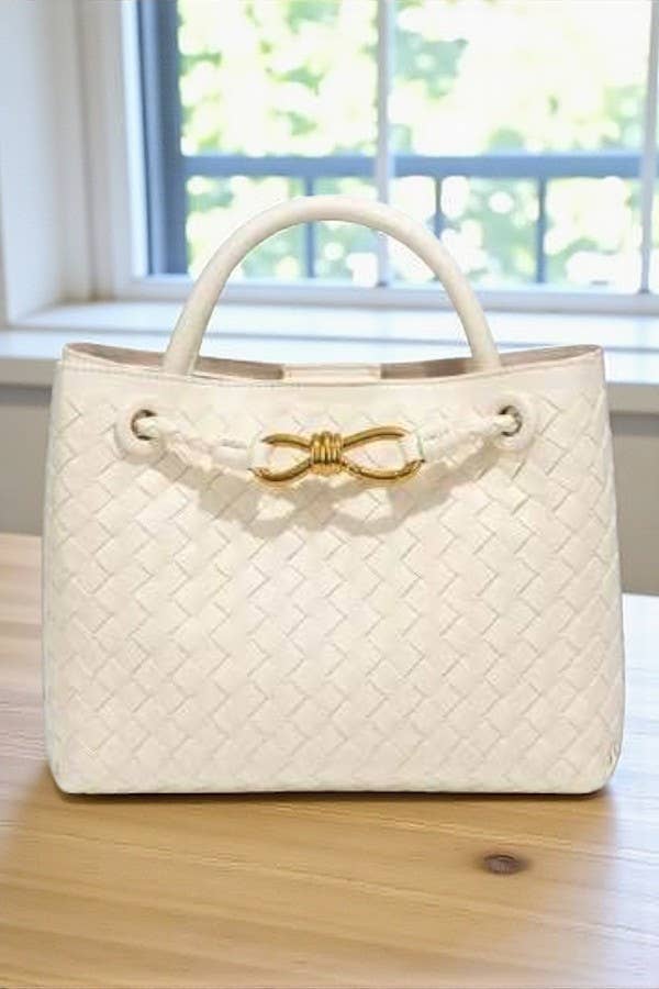 Nash Grey - Katy Cream Woven Faux Leather Bag