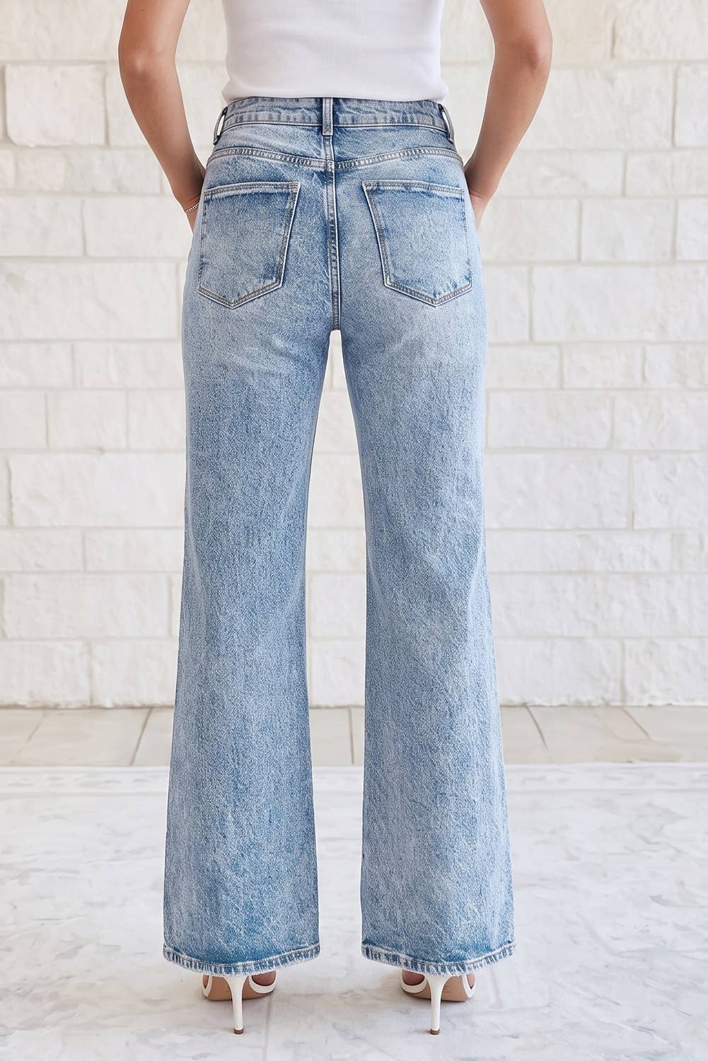 1 the Woman - Acid Wash Pocket Detail Flare Jeans