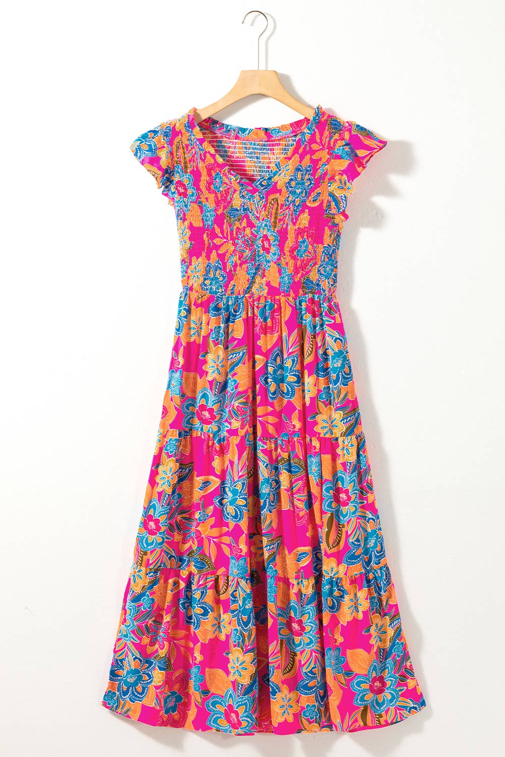 Aapparella - Women Boho Floral V Neck Ruffle Tiered Maxi Dress | S-XL