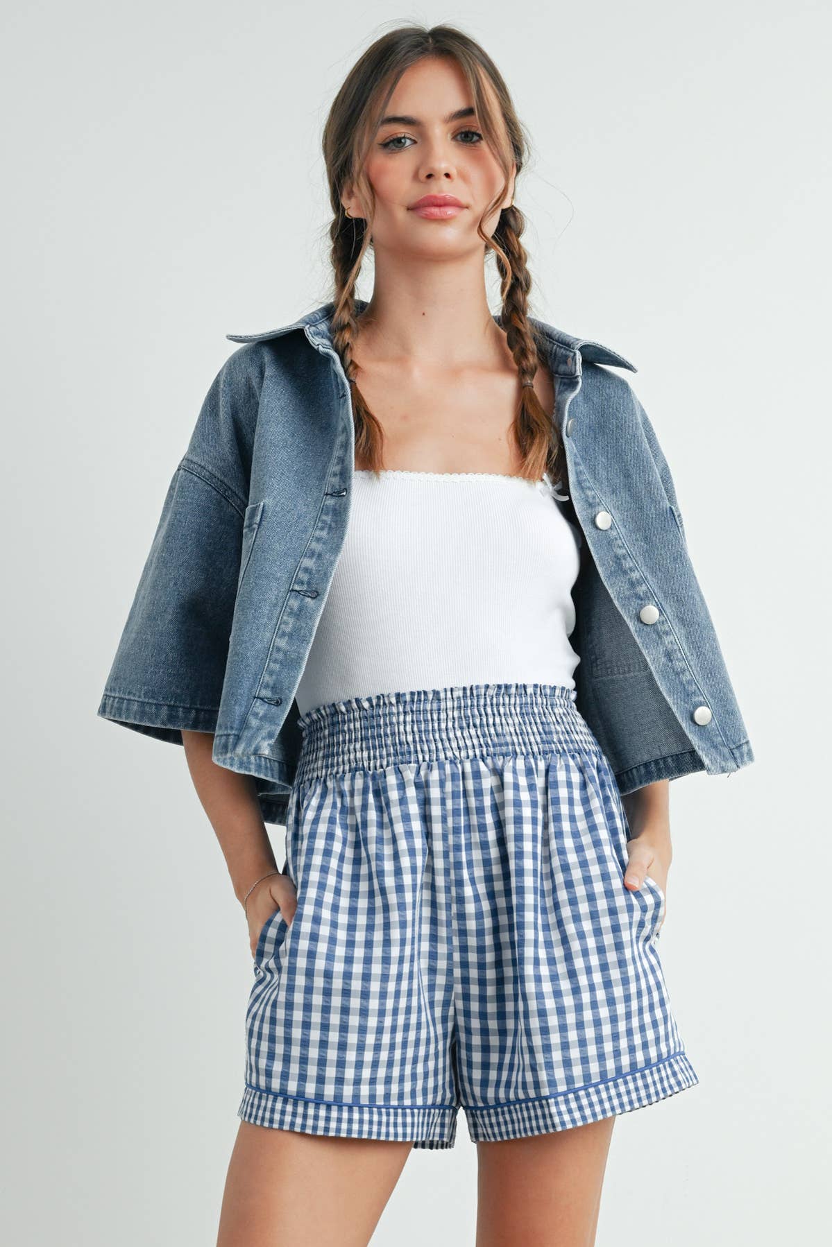 BUTTERMELON - Garterized Gingham Shorts - BMP7658