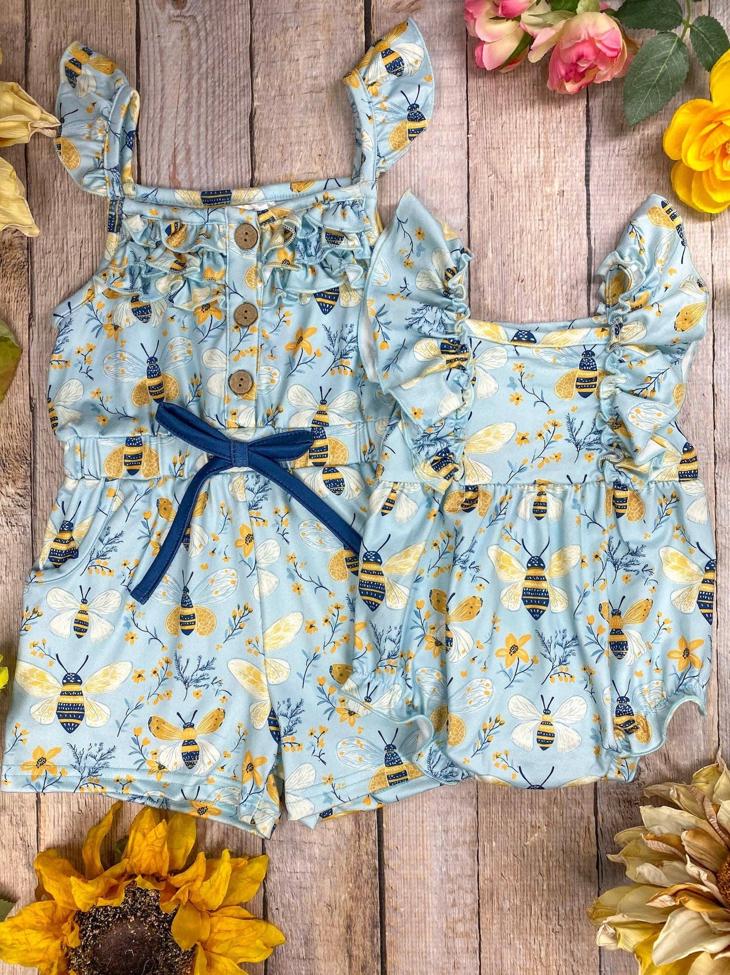 The Hair Bow Company - Honey Bee Garden Tie-Waist Girls Romper