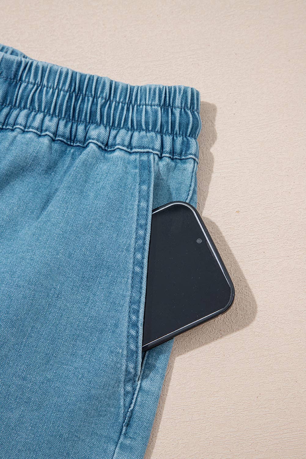 Lovesoft - Beau Blue Contrast Drawstring Elastic Waistband Denim Shorts