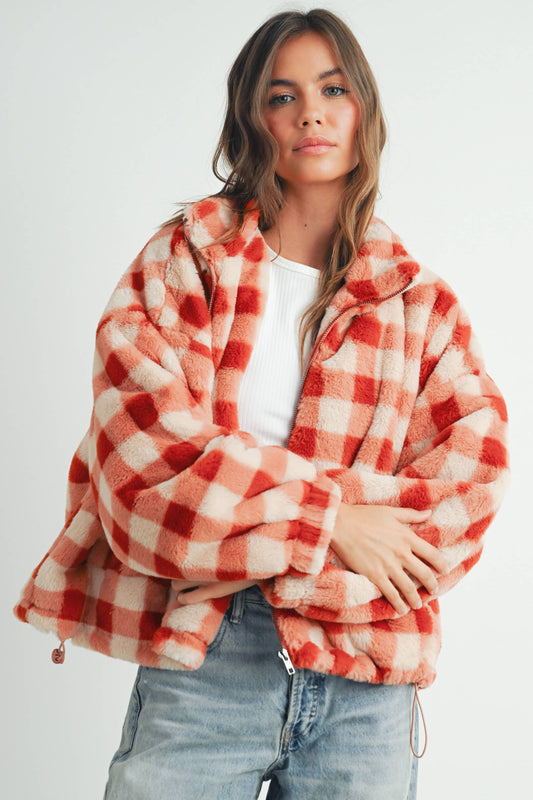 BUTTERMELON - Fall Drop Shoulder Plaid Fall Jacket - BMJ7504