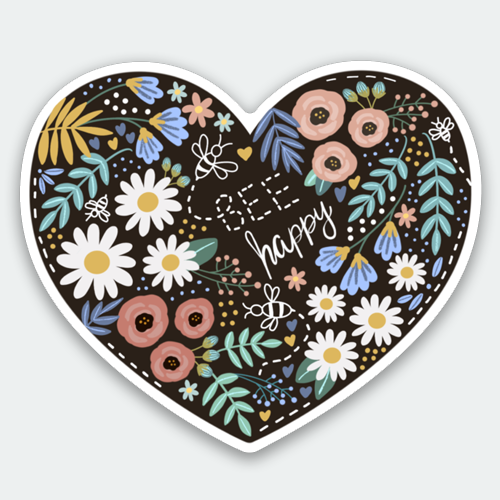 Makerie Day - Bee Happy Heart Sticker