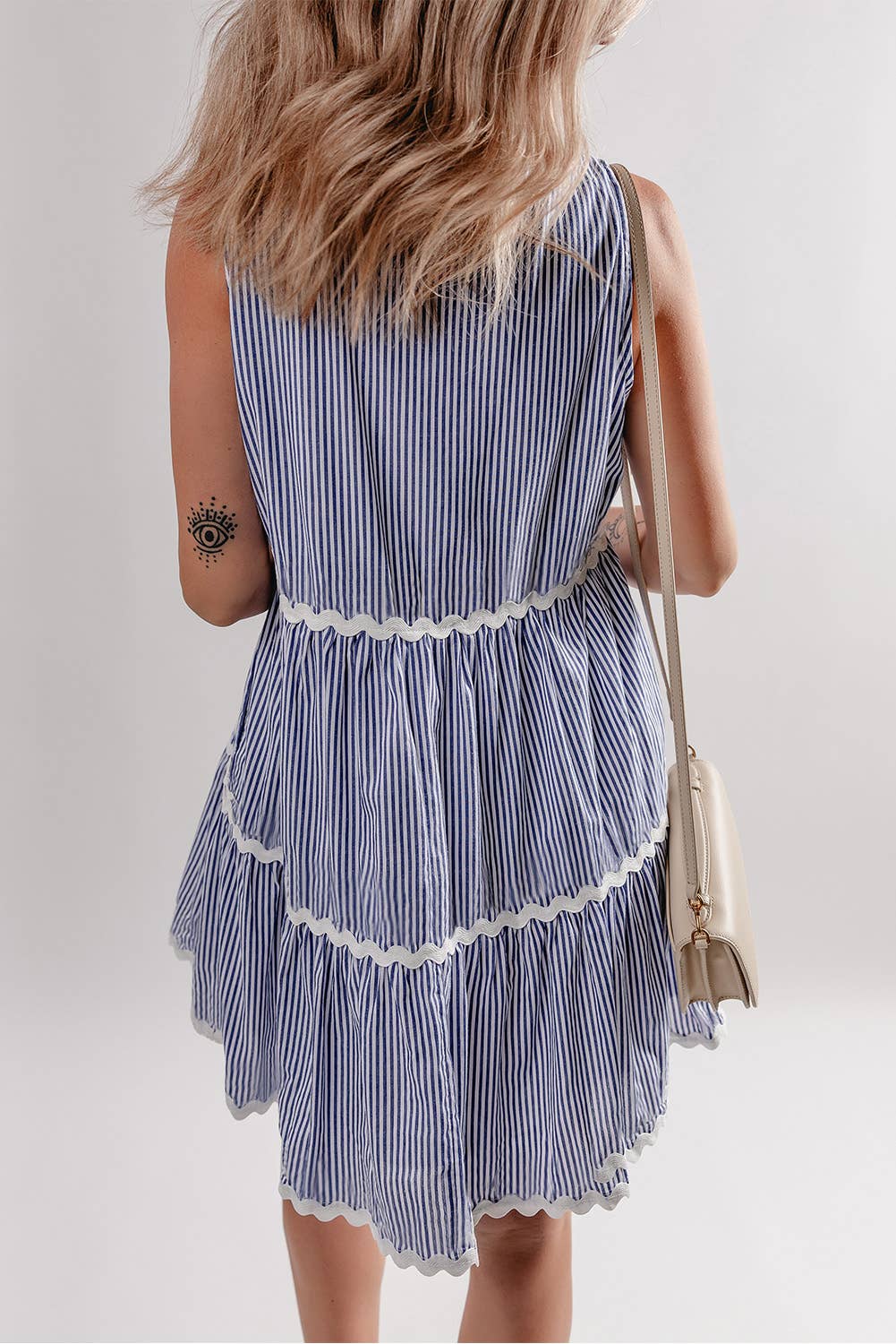 Aapparella - Striped Print Ric-rac Trim Sleeveless Mini Dress | S-XL