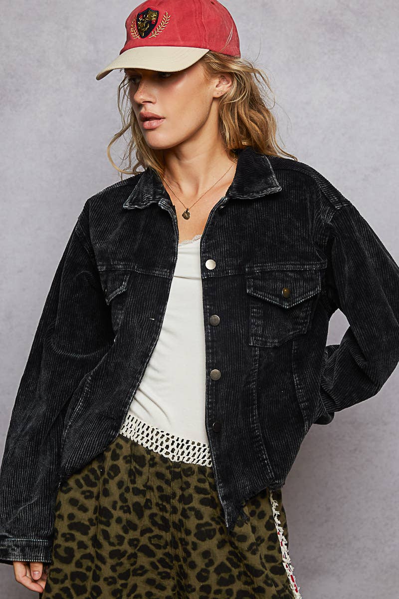 Pol Clothing - Pocket Front Button Down Corduroy Trucker Jacket SALE