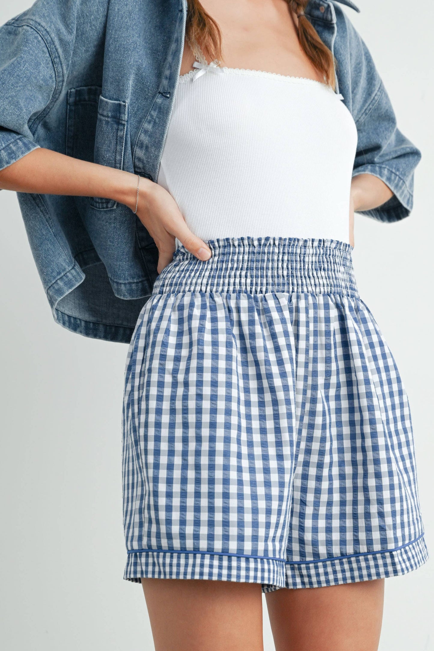 BUTTERMELON - Garterized Gingham Shorts - BMP7658