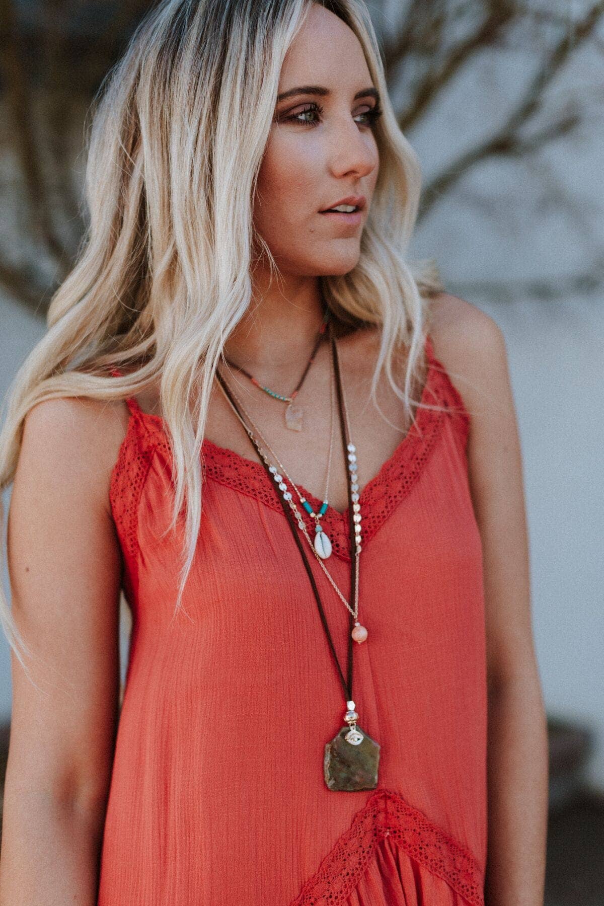 Three Bird Nest - Giselle Stone and Shell Boho Necklace - Turquoise