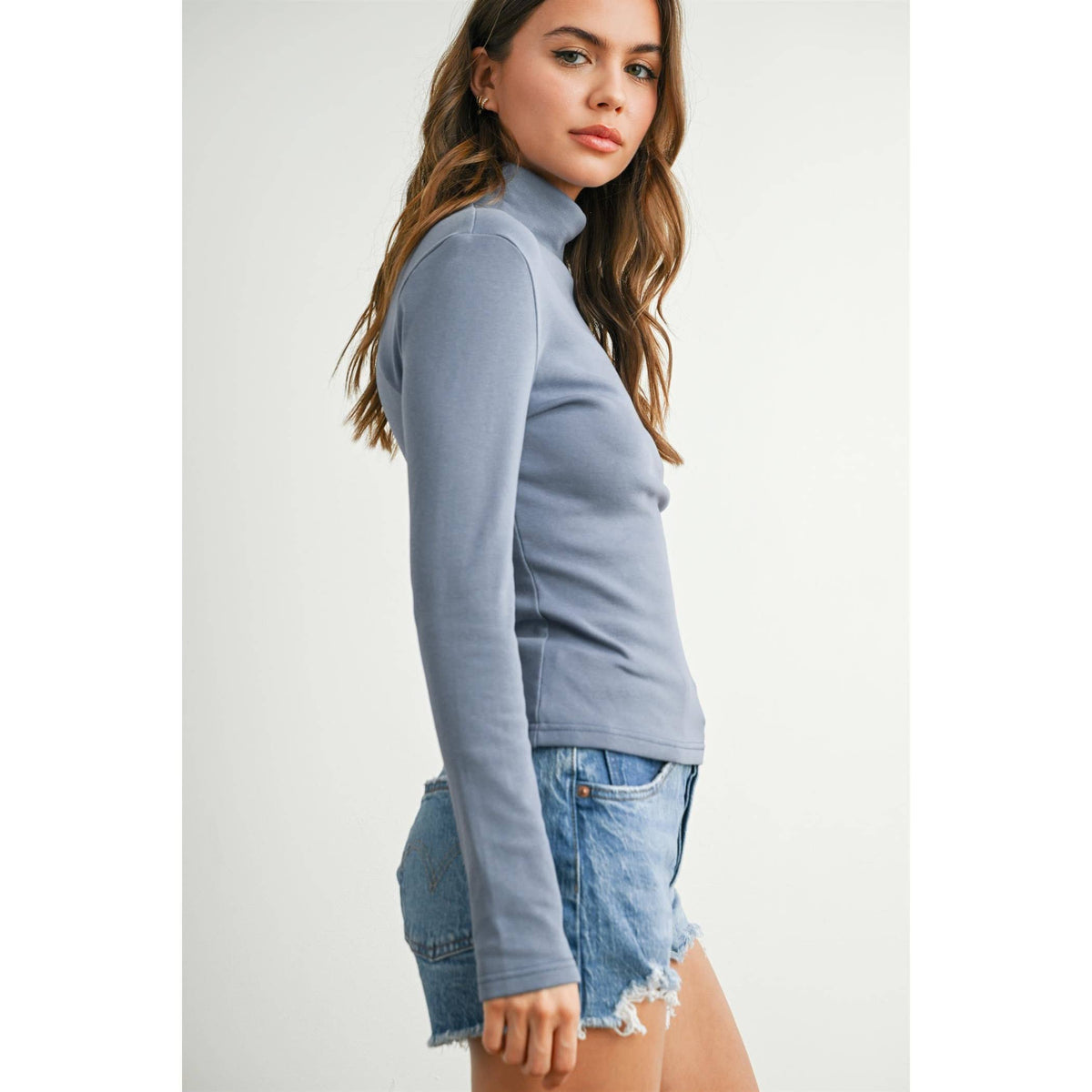 BUTTERMELON - Turtleneck Solid Fitted Seamless Long Sleeve Top - BMT7917