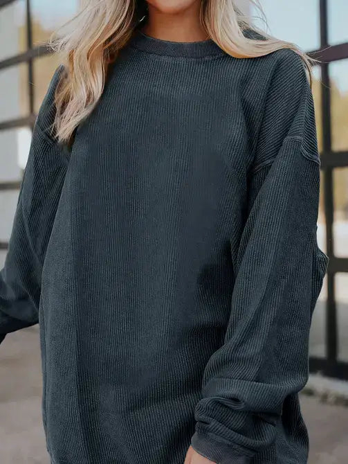 Lovesoft - Orange Long Sleeve Ribbed Corded Oversized Sweatshirt