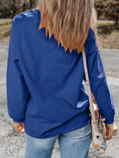 Lovesoft - Orange Long Sleeve Ribbed Corded Oversized Sweatshirt