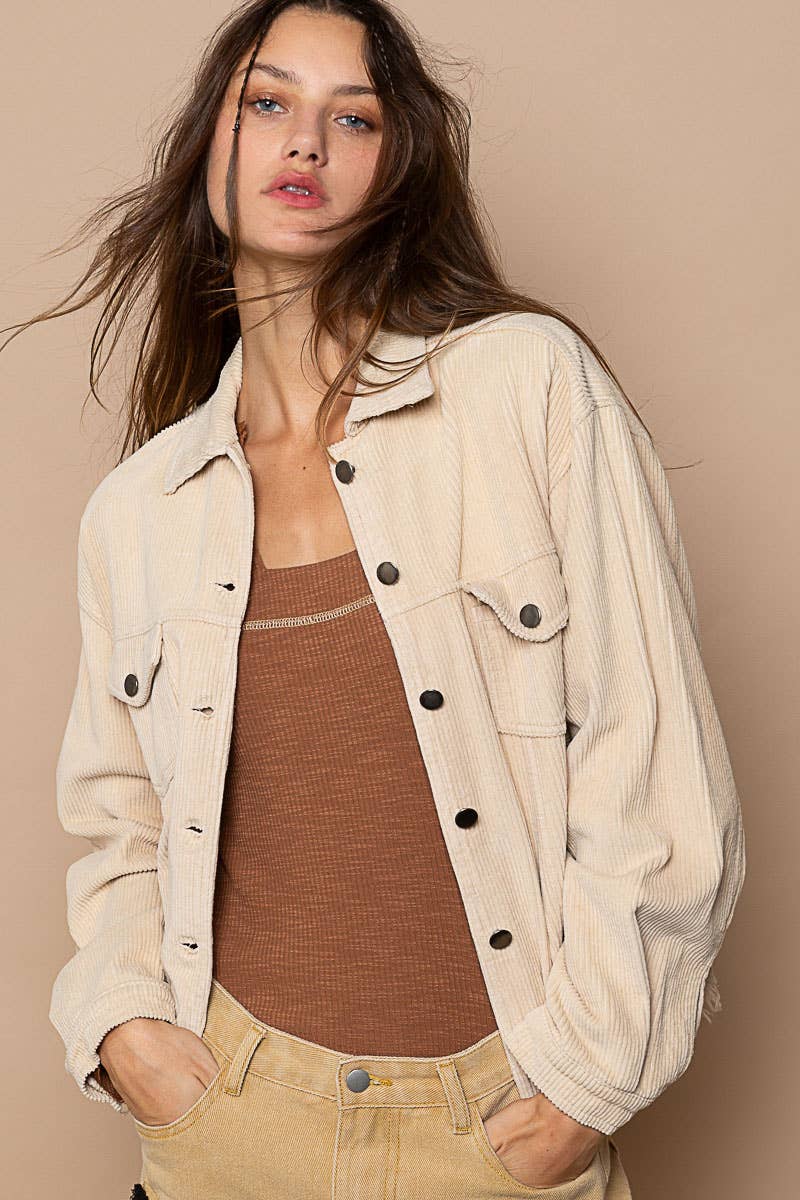 Pol Clothing - Pocket Front Button Down Corduroy Trucker Jacket SALE