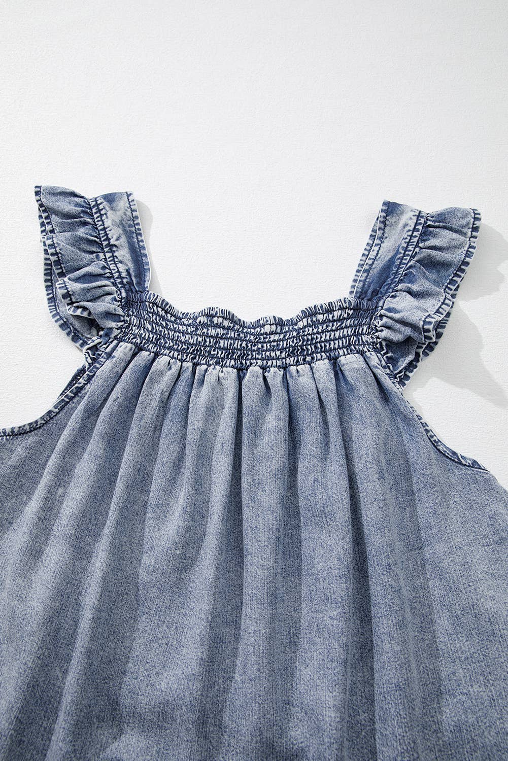 Aapparella - Sky Blue Cut Ruffled Denim Tank Top | S-XL