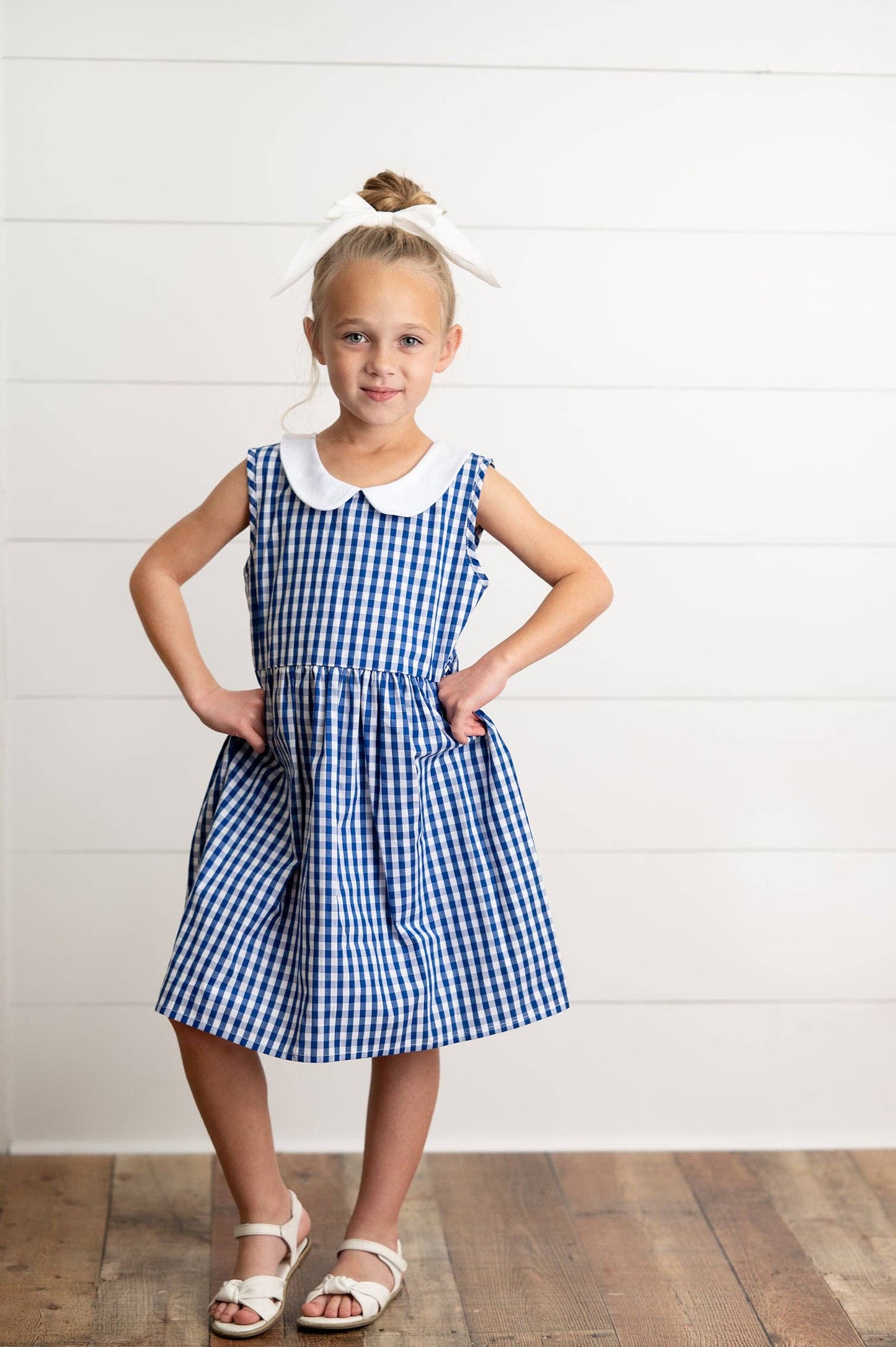 Wren & James - Kids Navy Check Gingham Peter Pan Collar Spring Summer Dress