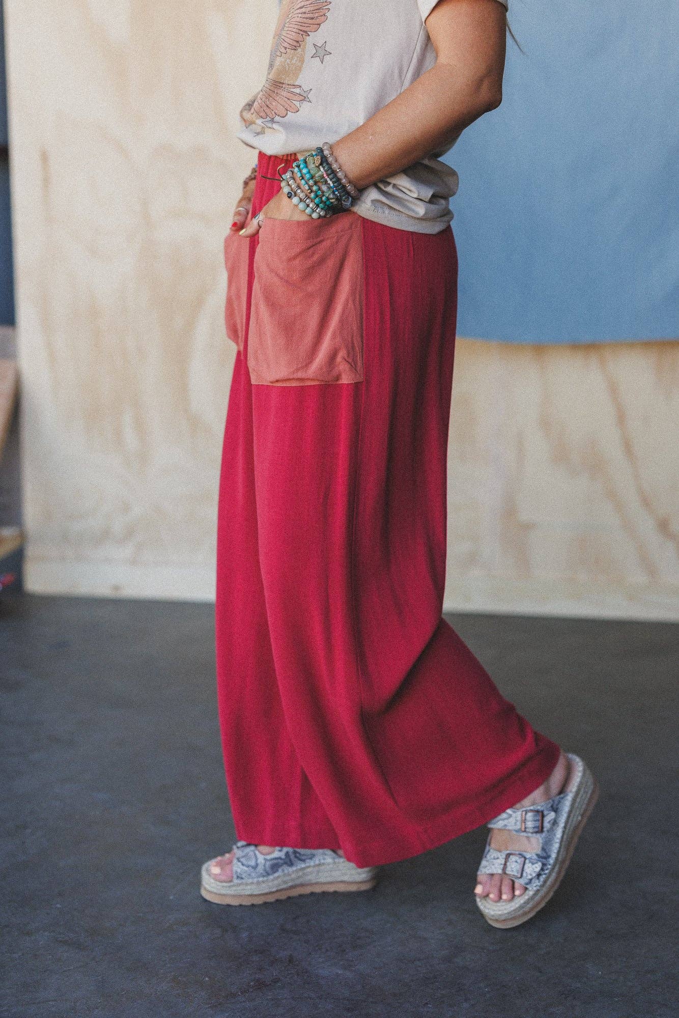 Three Bird Nest - No Rush Wide Leg Pants - Terracotta Multi