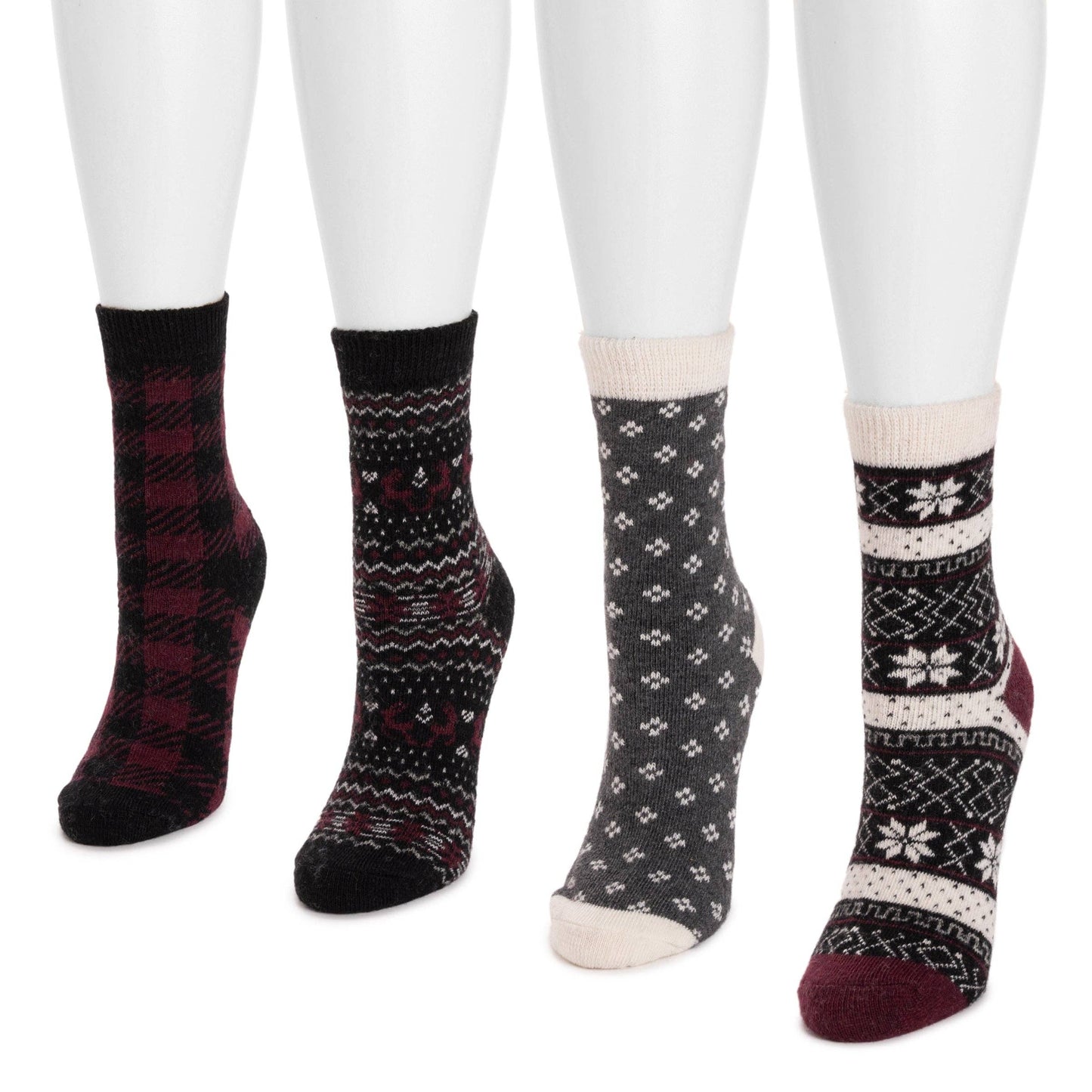 Muk Luks - MUK LUKS Women's 4 Pair Pack Patterned Crew Boot Socks