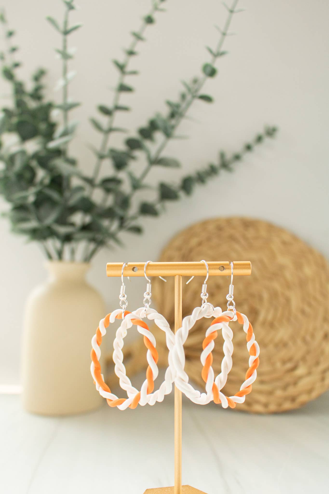 EJ Clay Co - Orange & White Braided Hoops