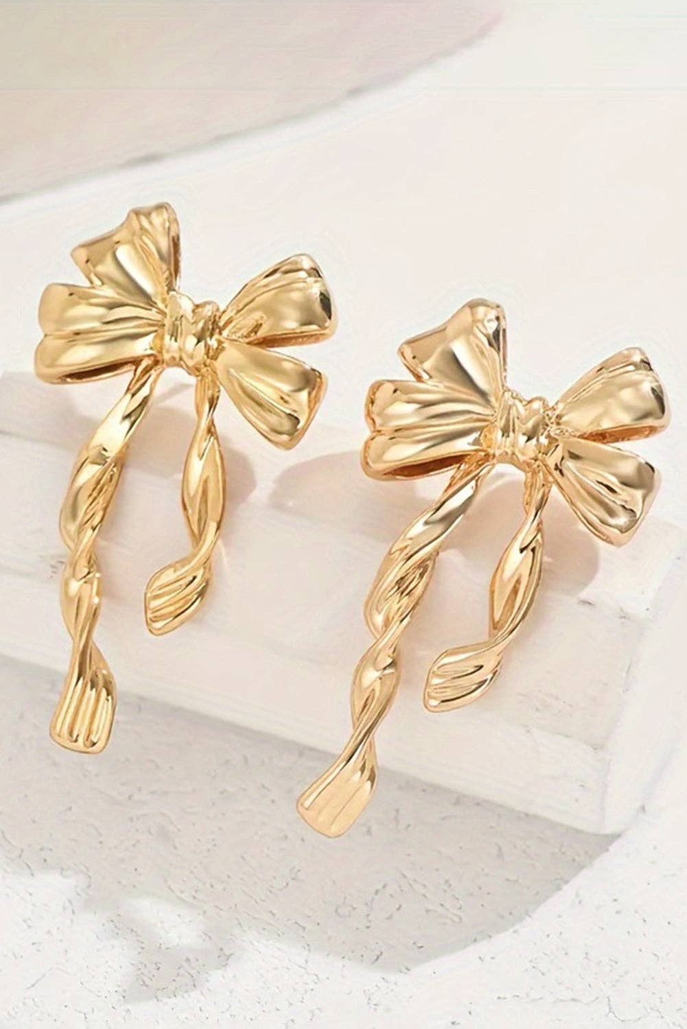 Lovesoft - Gold Bow Knot Plated Alloy Stud Earrings