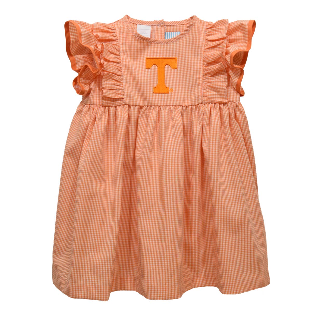 Vive La Fete - Tennessee Vols Embroidered Orange Gingham Ruffle Dress